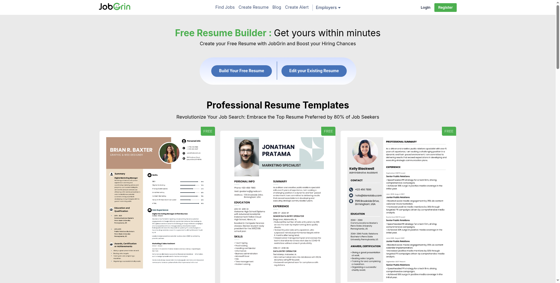 JobGrin Resume Building Tool