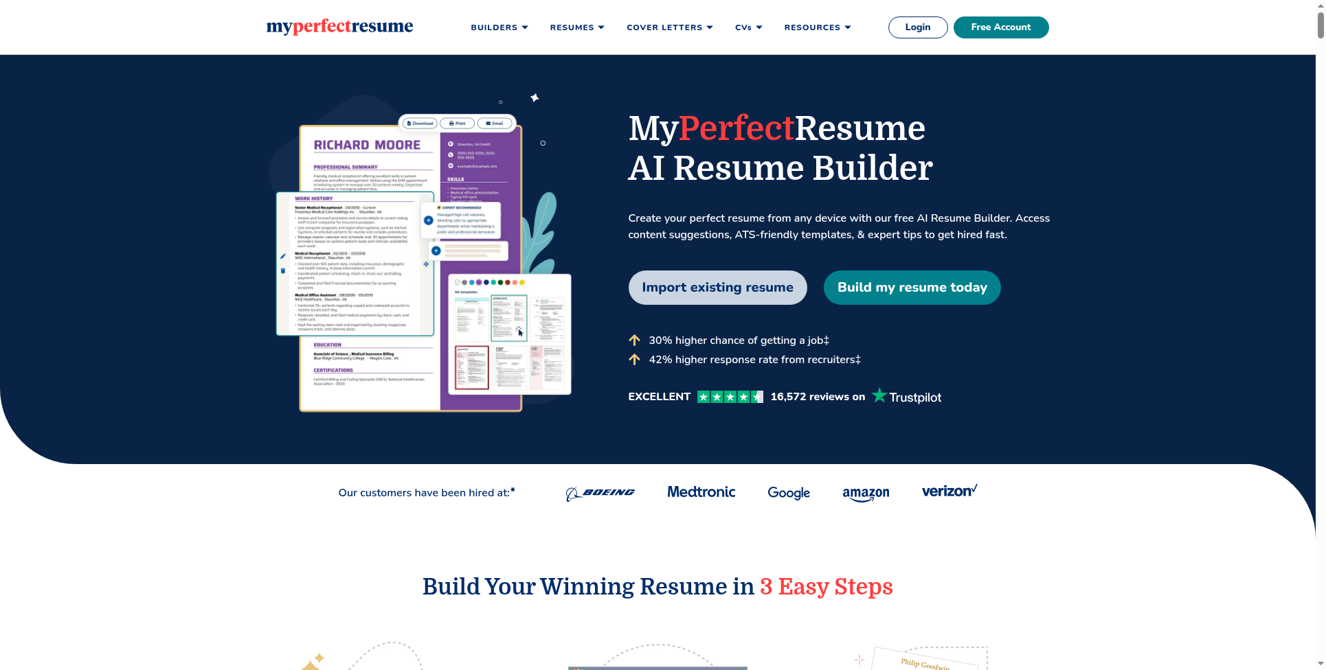 My Perfect Resume AI Building Tool