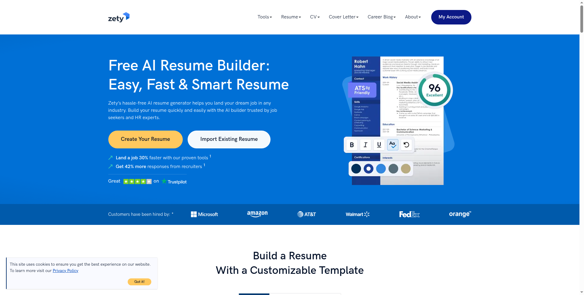 Zety Free ai resume building tool